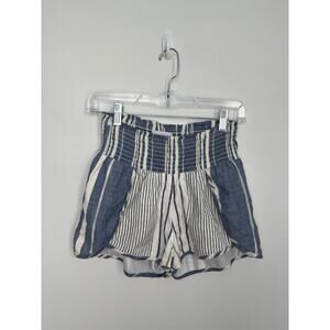 Saylor Striped Linen Blend Shorts Women XS Blue‎ White Smocked High Waist